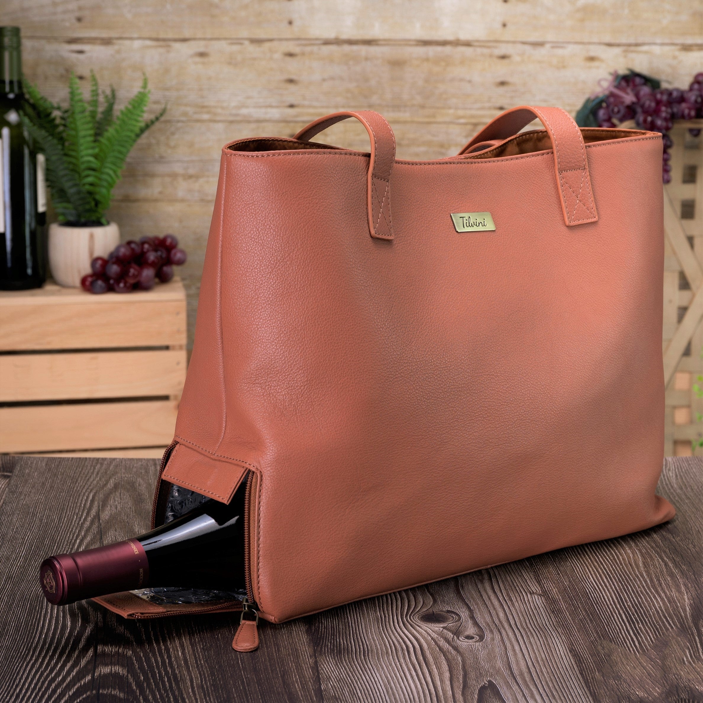 Smart Folding Single Bottle Leatherette Wine Tote Bag